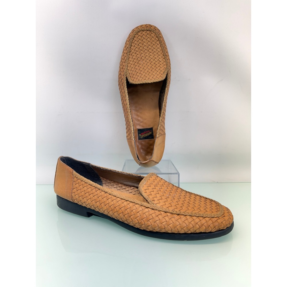Aerosoles Woven Leather Loafers Womens 10 Tan Vintage Quiet Luxury Euro Summer